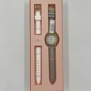 NEW Michele Cape Gold & Wheat Topaz White Watch Set